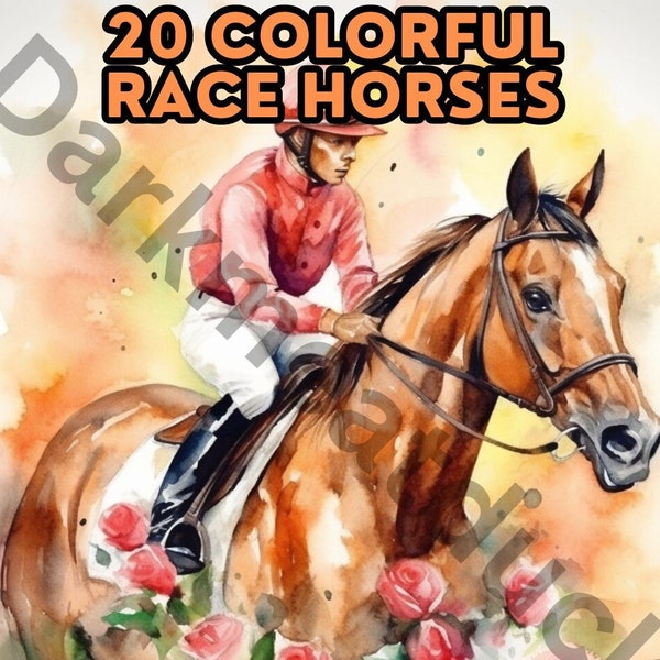 Horse Racing Horse Watercolor Clipart Farm Animal Portrait Nursery Art 300DPI Digital PNG Commercial Use