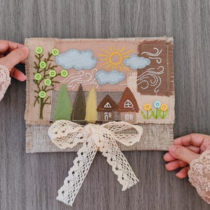 Gestickte Landschafts Geldbörse, Patchwork Stoff Geldbörse, Geschenk für Sie