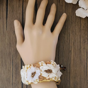 Elegant Embroidered Bracelet.  Fabric Cuff Bracelet. Adjustable Bracelet. Floral Bracelet. Gift For Her. Mom best present