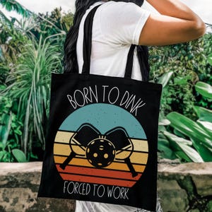 Pickleball Graphic Black Tote Bag: Reusable Cotton Shopping Bag