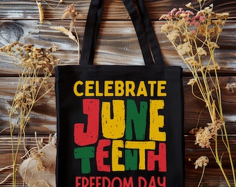 Bolso de mano Juneteenth Freedom: Bolso de compras de lona con temática de la cultura afroamericana.