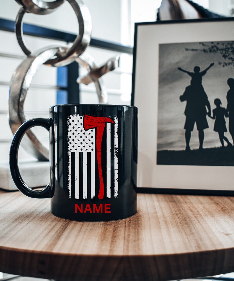 Custom Red Line Flag Support Black Mug.