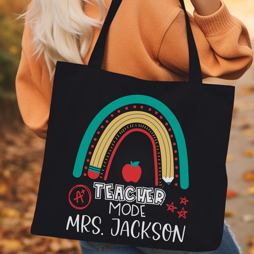Personalized Teacher Tote Bag: Rainbow Teacher Mode, Custom Name - Etsy