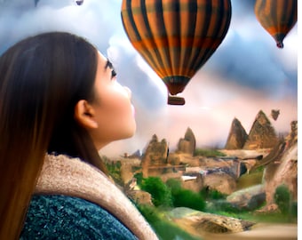 Dreams Aloft: A Young Girl's Enchantment with Cappadocian Skies