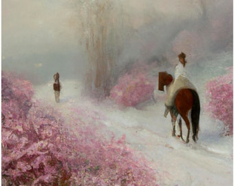 Frostbound Freedom: A Young Girl's Wintry Ride Through Fog-Kissed Countryside