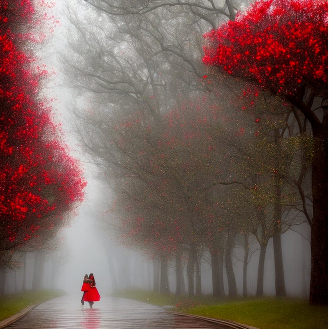 Crimson Companions: A Fog-veiled Stroll Amongst Magnolia Trees - Etsy