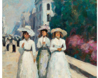 Strolling Elegance: A Graceful Promenade of Mexican Women in Timeless White Dresses