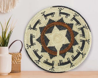Handwoven Wall Basket Decor- 14” Woven Basket, Boho Wall Basket Decor, Basket Wall Decor, African Wall Hanging Basket, Mothers Day Gift