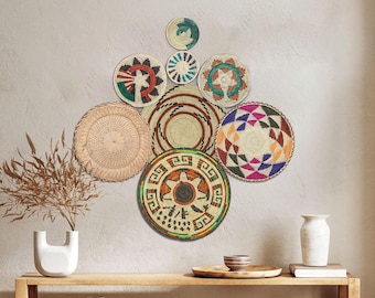 EXCLUSIVE-Set of 8 Boho Wall Basket, Southwestern Wall Baskets, Unique Wall Basket Decor, Woven Basket, Living Room & Bedroom Wall Hanging