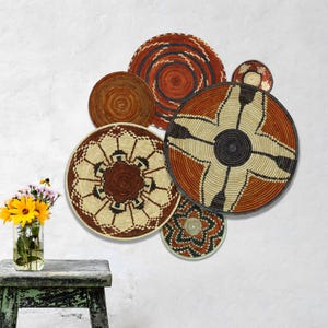 Handwoven Wall Basket Set of 6, Southwestern Wall Baskets, Unique Wall Basket Decor, Boho Wall Basket, Living Room & Bedroom Wall Hanging