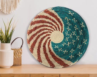 Handwoven American Flag III Basket - 14” Southwestern Inspired Basket, Boho Wall Decor, Basket Wall Decor, African Wall Hanging Basket