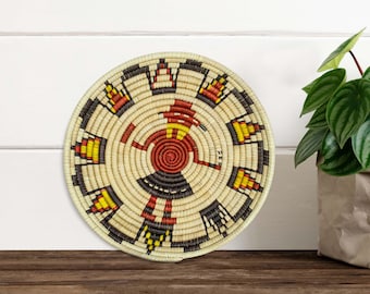 Cesta de pared decorativa tejida a mano de 30 cm, estilo suroeste, decoración de pared bohemia, cesta colgante, cesta de boda.