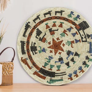 Storry Teller Pictorial Wall Basket - 14” Southwestern Inspired Basket, Boho Wall Decor, Basket Wall Decor,  African Wall Hanging Basket