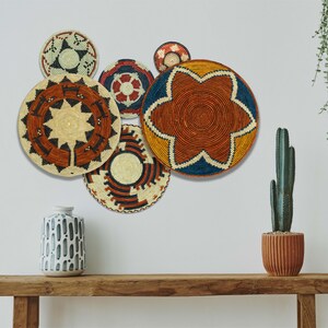 Handwoven Wall Basket Set of 6, Southwestern Wall Baskets, Unique Wall Basket Decor, Boho Wall Basket, Living Room & Bedroom Wall Hanging