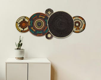 Set van 6 zuidwestelijke muurmanden – handgeweven mandmuurdecoratie, boho muurdecoratie, Afrikaanse muurmanden om aan de muur te hangen