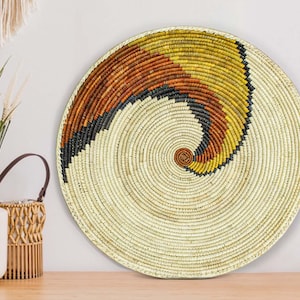 Handwoven Tornado Wall Basket - 14” Southwestern Inspired Basket, Boho Wall Decor, Basket Wall Decor, African Wall Hanging Basket
