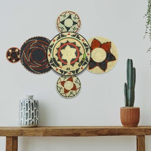 Handwoven Wall Basket Set of 6, Southwestern Wall Baskets, Unique Wall Basket Decor, Boho Wall Basket, Living Room & Bedroom Wall Hanging