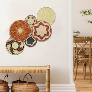 Handwoven Wall Basket Set of 6, Southwestern Wall Baskets, Unique Wall Basket Decor, Boho Wall Basket, Living Room & Bedroom Wall Hanging