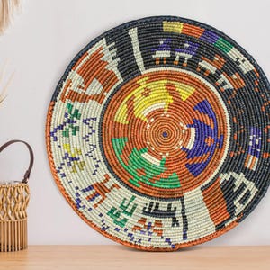 Handwoven Field Basket - 14” Southwestern Inspired Basket, Boho Wall Decor, Basket Wall Decor, African Wall Hanging Basket