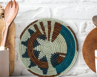Handwoven 8" Wall Basket ,Boho Wall Basket Decor, Rustic Woven Bowl Basket, Handmade Eco-Friendly Wedding Basket, Housewarming Gift