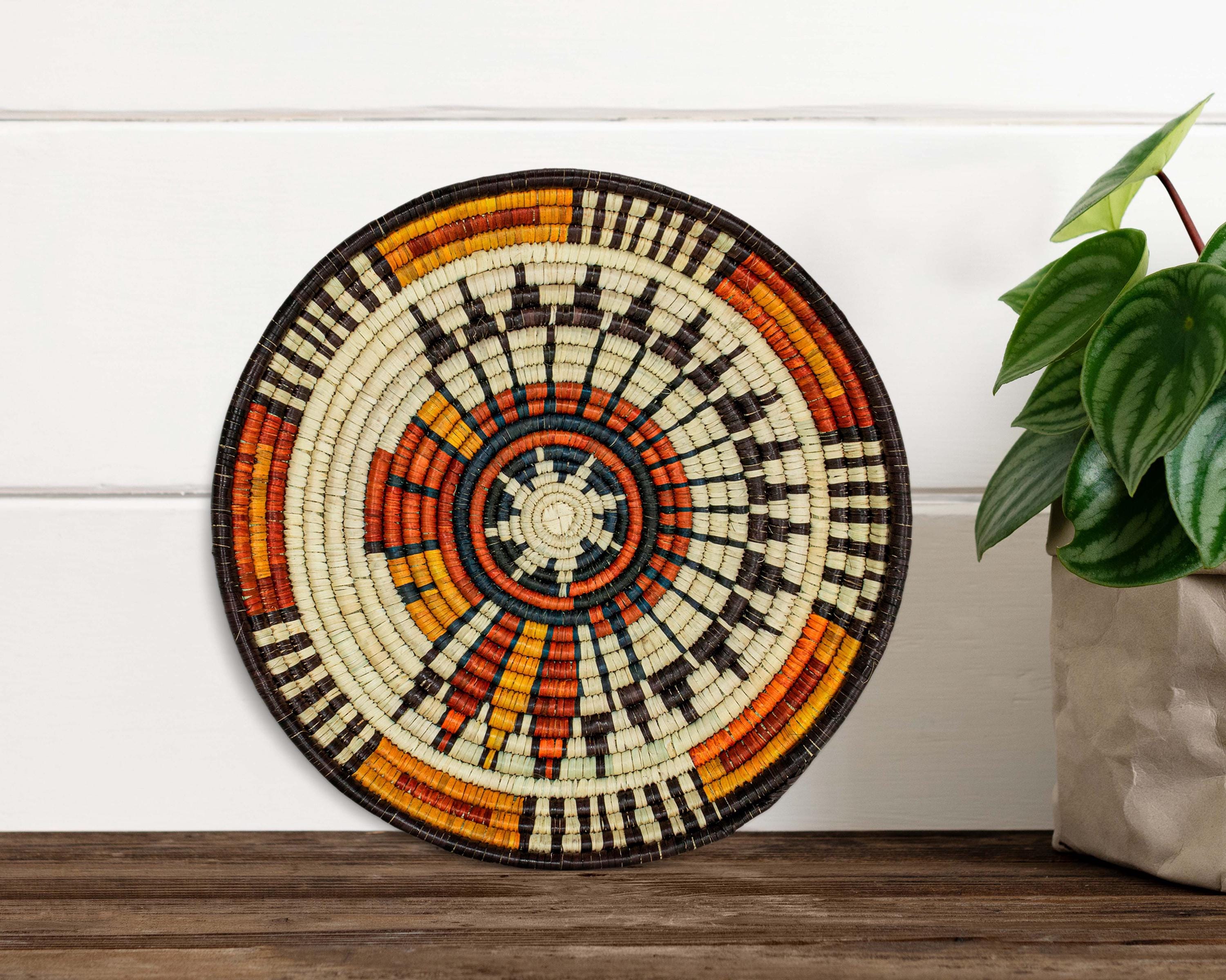 Handwoven Wall Basket, 12 inch Southwestern-Inspired Basket Wall Decor, Boho Wall Decor, Wall Hanging Basket, Unique Gift, Wedding Basket