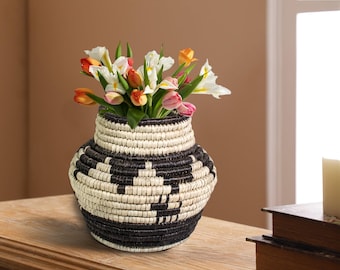Panier de potier tissé à la main, cache-pot de style traditionnel, décoration de table bohème, panier de plante tressé, décoration de maison bohème rustique