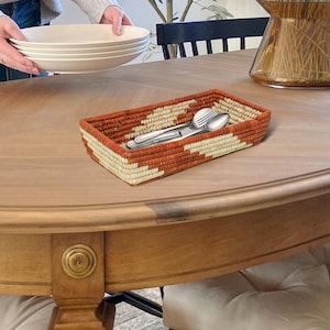 Cesta de colher feita à mão, organizador de mesa de jantar, cesta tradicional para cozinha, cesta de pão, decoração de mesa boho, porta-talheres, bandeja de colher