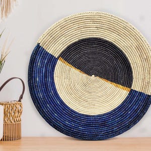 Handwoven Day & Night Wall Basket - 14” Southwestern Inspired Basket, Boho Wall Decor, Basket Wall Decor, African Wall Hanging Basket