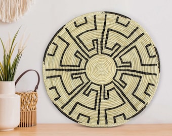 Handwoven 14” Maze Wall Basket - Woven Basket, Boho Wall Basket Decor, Basket Wall Decor, African Wall Hanging Basket