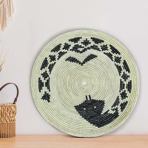 Handwoven Black Snake Wall Basket - 14” Southwestern Inspired Basket, Boho Wall Decor, Basket Wall Decor, African Wall Hanging Basket