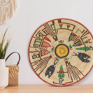 Handwoven Stories Wall Basket - 14” Southwestern Inspired Basket, Boho Wall Decor, Basket Wall Decor, African Wall Hanging Basket