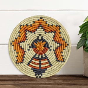 12 inch Handwoven Pictorial Wall Basket, Southwestern-Inspired Basket Wall Decor, Boho Wall Decor, Wall Hanging Basket, Wedding Basket
