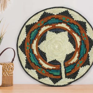 Handwoven Spirit Pathway Wall Basket - 14” Southwestern Inspired Basket, Boho Wall Decor, Basket Wall Decor, African Wall Hanging Basket