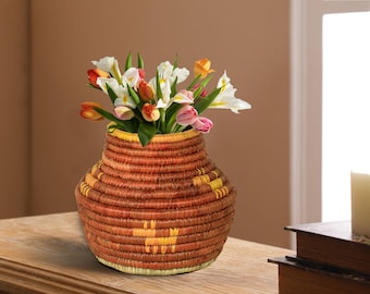 Panier de potier vintage tissé à la main, jardinière de potier de style traditionnel, décoration de table bohème, panier de plante tressé, décoration de maison bohème rustique