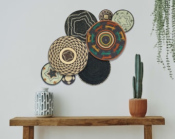 Set of 8 Handwoven Wall Basket, Southwestern Wall Baskets, Unique Wall Basket Decor, Boho Wall Basket, Living Room & Bedroom Wall Hanging