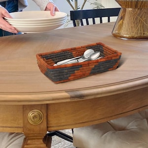 Cesta de colher feita à mão, organizador de mesa de jantar, cesta tradicional para cozinha, cesta de pão, decoração de mesa boho, porta-talheres, bandeja de colher
