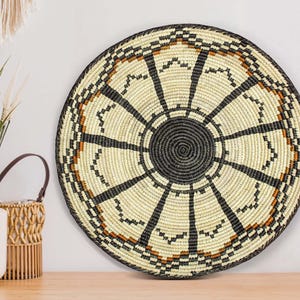 Handwoven Dome Wall Basket - 14” Southwestern Inspired Basket, Boho Wall Decor, Basket Wall Decor, African Wall Hanging Basket