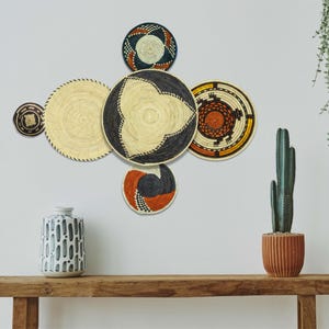 Handwoven Wall Basket Set of 6, Southwestern Wall Baskets, Unique Wall Basket Decor, Boho Wall Basket, Living Room & Bedroom Wall Hanging