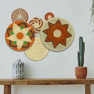 Handwoven Wall Basket Set of 6, Southwestern Wall Baskets, Unique Wall Basket Decor, Boho Wall Basket, Living Room & Bedroom Wall Hanging