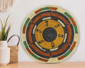 Handwoven Football Wall Basket - 14” Southwestern Inspired Basket, Boho Wall Decor, Basket Wall Decor, African Wall Hanging Basket