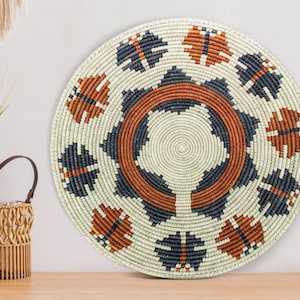 Handwoven Fly Orbit Wall Basket - 14” Southwestern Inspired Basket, Boho Wall Decor, Basket Wall Decor, African Wall Hanging Basket