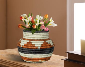 Panier de potier vintage tissé à la main, jardinière de potier de style traditionnel, décoration de table bohème, panier de plante tressé, décoration de maison bohème rustique