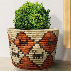 Hand Woven Planter Basket, 12&quot; Bohemian Plant Basket, Shallow Basket for Plant, Small Basket for Plant, Bin Basket