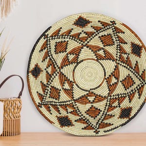 Handwoven Mureedni Wall Basket - 14” Southwestern Inspired Basket, Boho Wall Decor, Basket Wall Decor,  African Wall Hanging Basket