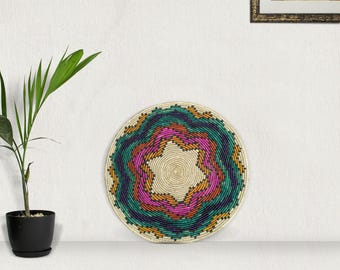Handwoven Multi Pyramid Wall Basket - 14” Southwestern Inspired Basket, Boho Wall Decor, Basket Wall Decor, African Wall Hanging Basket
