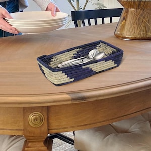 Cesta de colher feita à mão, organizador de mesa de jantar, cesta tradicional para cozinha, cesta de pão, decoração de mesa boho, porta-talheres, bandeja de colher