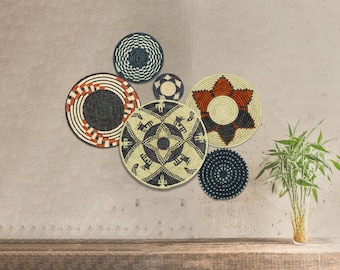 Set of 6 Handwoven Wall Basket, Southwestern Wall Baskets, Unique Wall Basket Decor, Boho Wall Basket, Living Room & Bedroom Wall Hanging