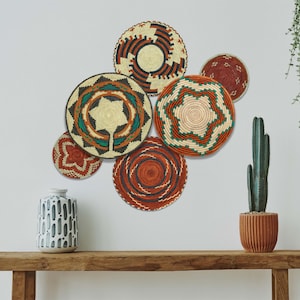 Handwoven Wall Basket Set of 6, Southwestern Wall Baskets, Unique Wall Basket Decor, Boho Wall Basket, Living Room & Bedroom Wall Hanging