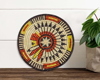 Cesta de pared pictórica tejida a mano de 30 cm, decoración de pared con inspiración del suroeste, decoración de pared bohemia, cesta para colgar en la pared, cesta para bodas.