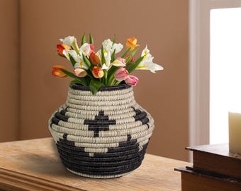 Panier de potier vintage tissé à la main, jardinière de potier de style traditionnel, décoration de table bohème, panier de plante tressé, décoration de maison bohème rustique